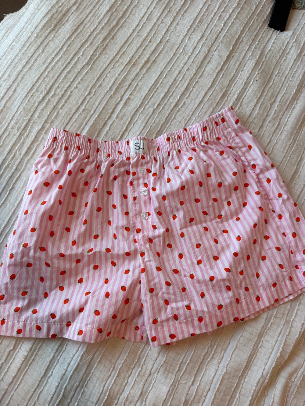 TWO PAIRS of Sincerely Jules Pink Strawberry-Print and Pink Striped Boxers short